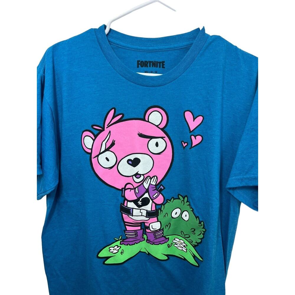FORTNITE Cuddle Team Leader T-Shirt Adult Medium Video Games Blue Pink